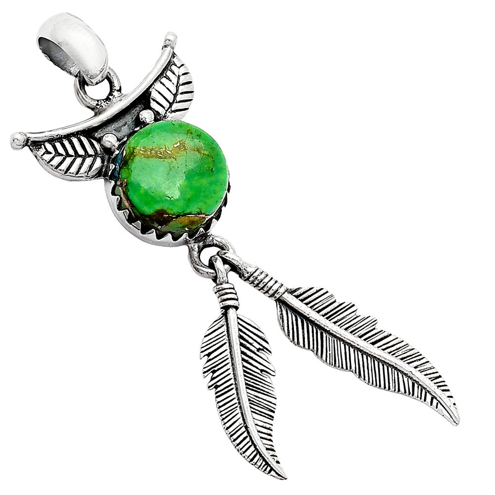 Feather - Copper Green Turquoise Pendant P-1284 SDP152929-1