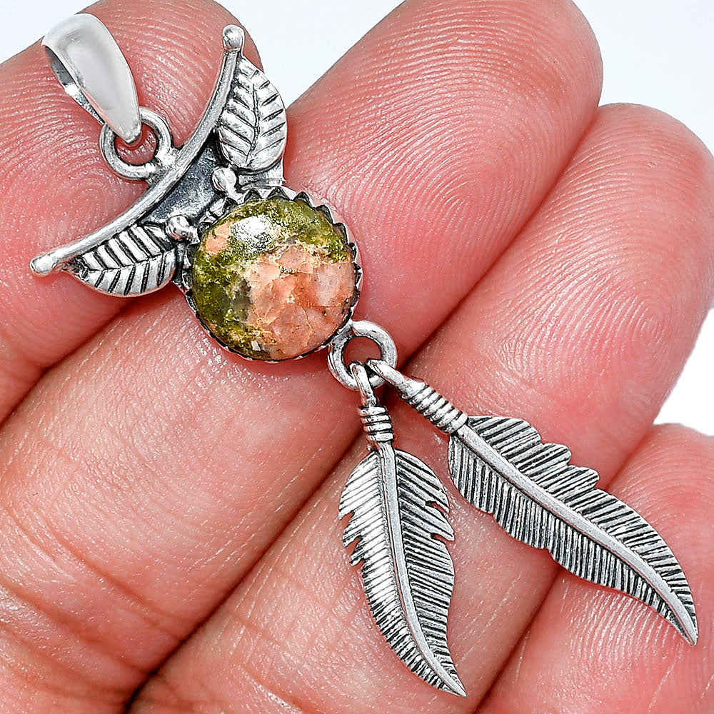 Feather - Natural Unakite Pendant P-1284 SDP152944-0