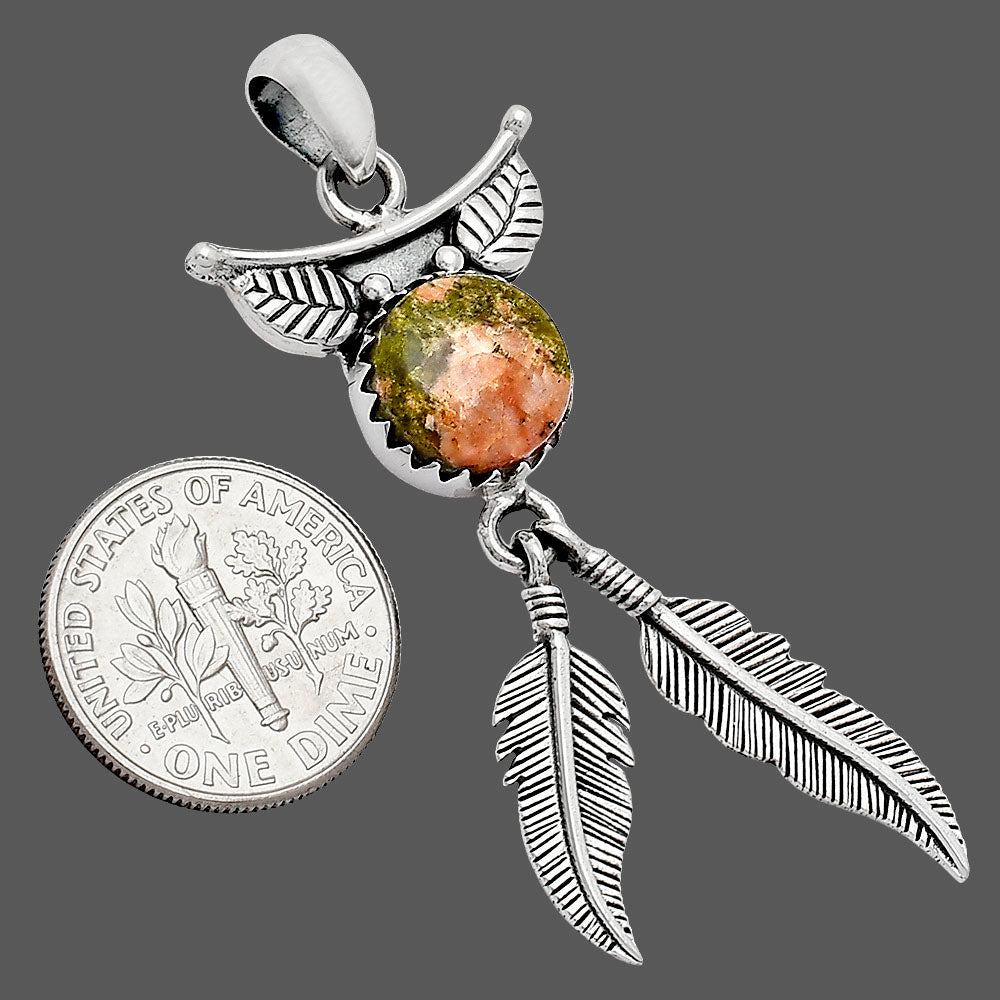 Feather - Natural Unakite Pendant P-1284 SDP152944-2