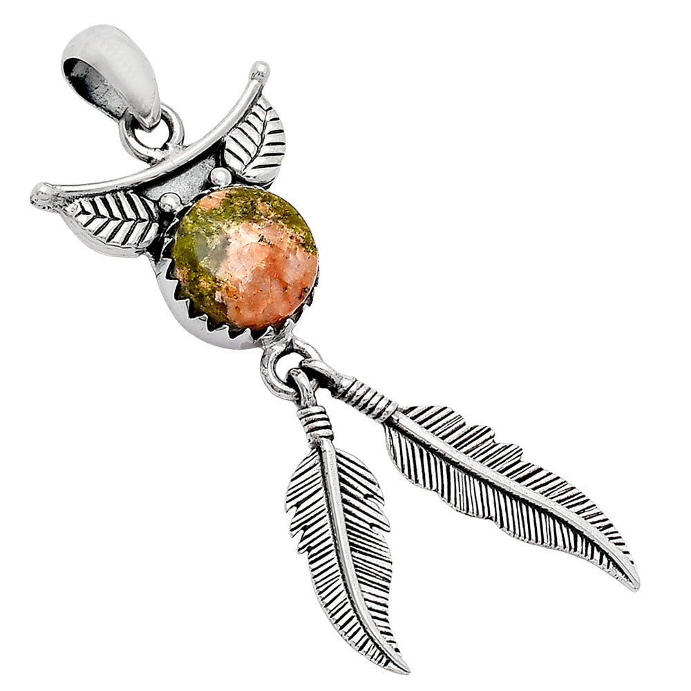 Feather - Natural Unakite Pendant P-1284 SDP152944-1