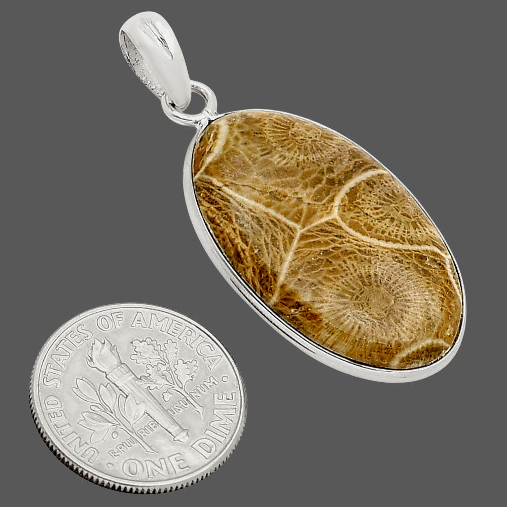 Natural Flower Fossil Coral Pendant P-1001 SDP158030-2