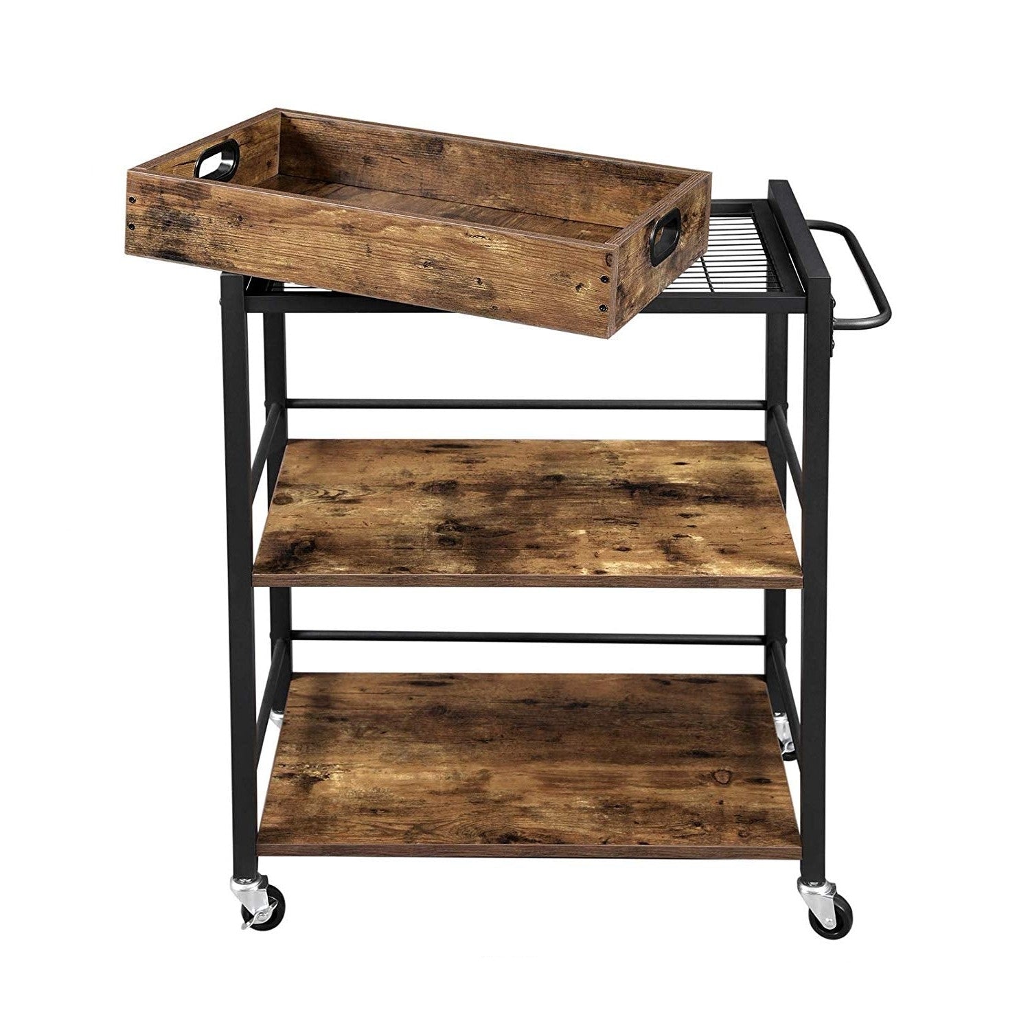 Farmhouse 3-Tier Kitchen Microwave Cart with Serving Tray on Wheels-0