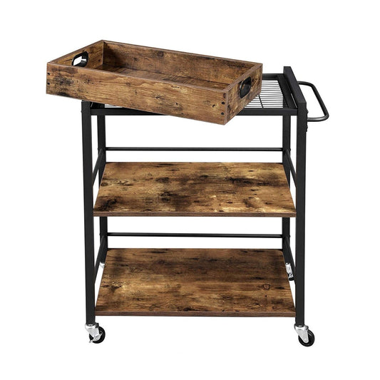 Farmhouse 3-Tier Kitchen Microwave Cart with Serving Tray on Wheels-0