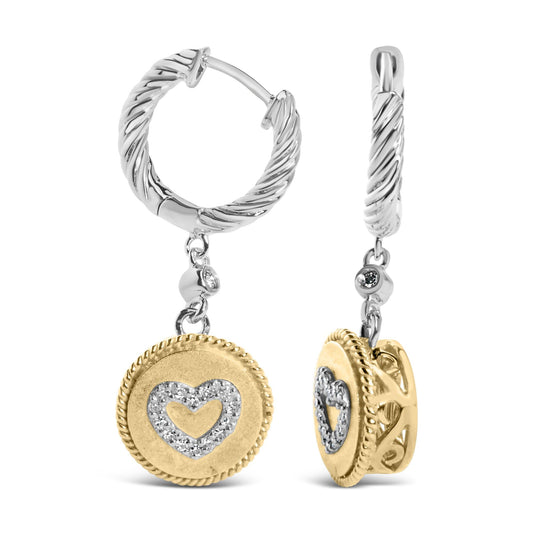18K Yellow Gold Plated .925 Sterling Silver 1/8 Cttw Diamond Heart Medallion Drop and Dangle Earring (I-J Color, SI1-SI2 Clarity)-0