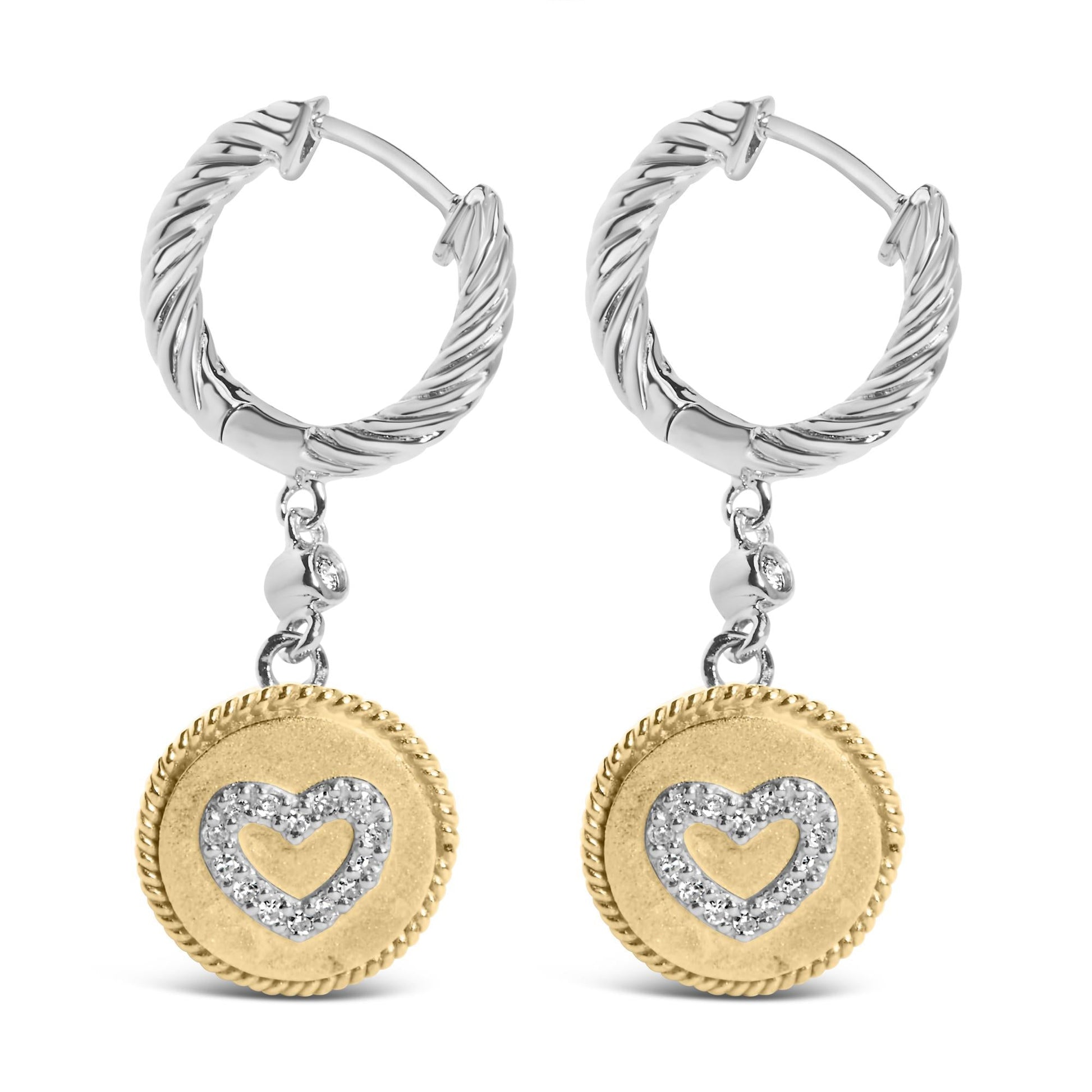 18K Yellow Gold Plated .925 Sterling Silver 1/8 Cttw Diamond Heart Medallion Drop and Dangle Earring (I-J Color, SI1-SI2 Clarity)-1