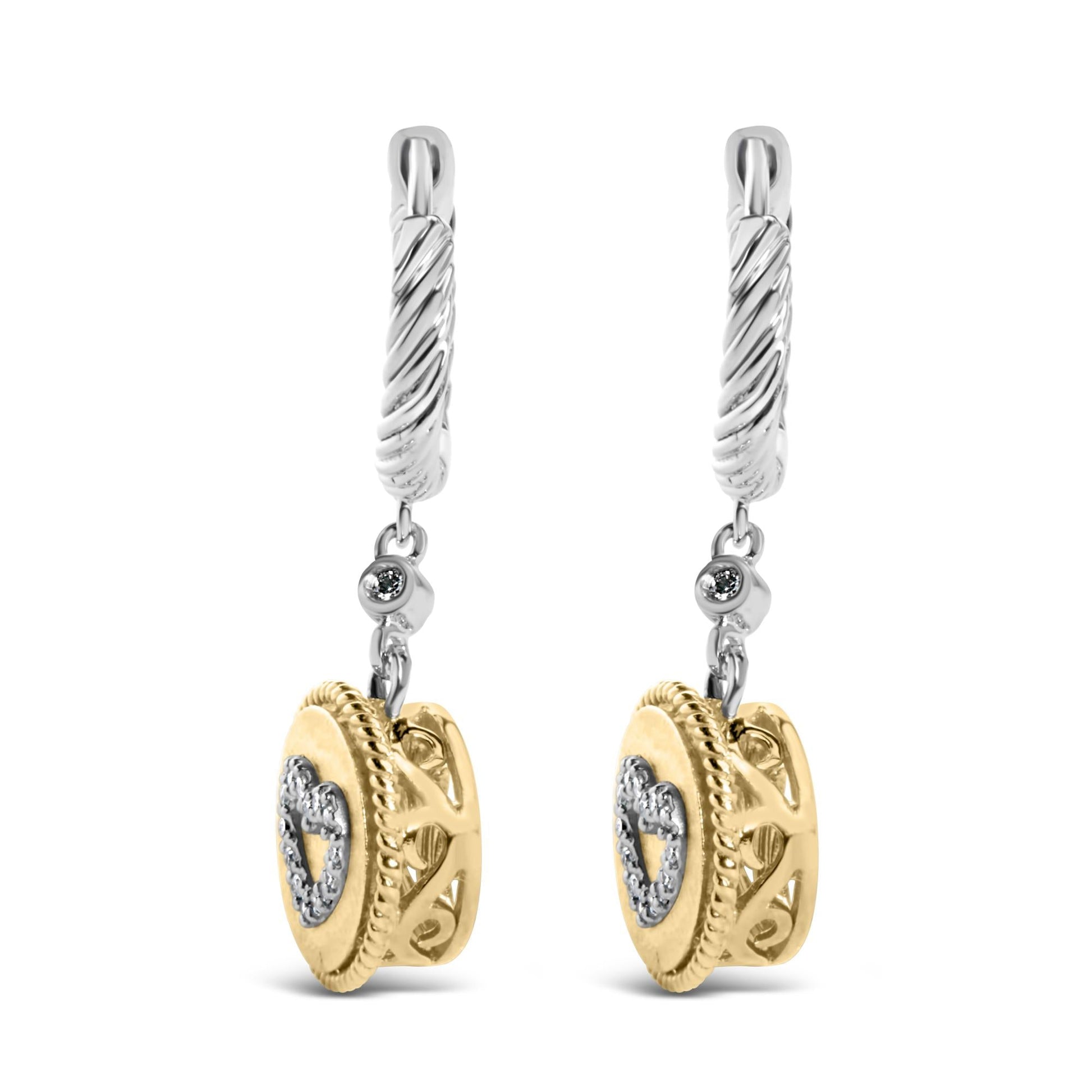 18K Yellow Gold Plated .925 Sterling Silver 1/8 Cttw Diamond Heart Medallion Drop and Dangle Earring (I-J Color, SI1-SI2 Clarity)-4
