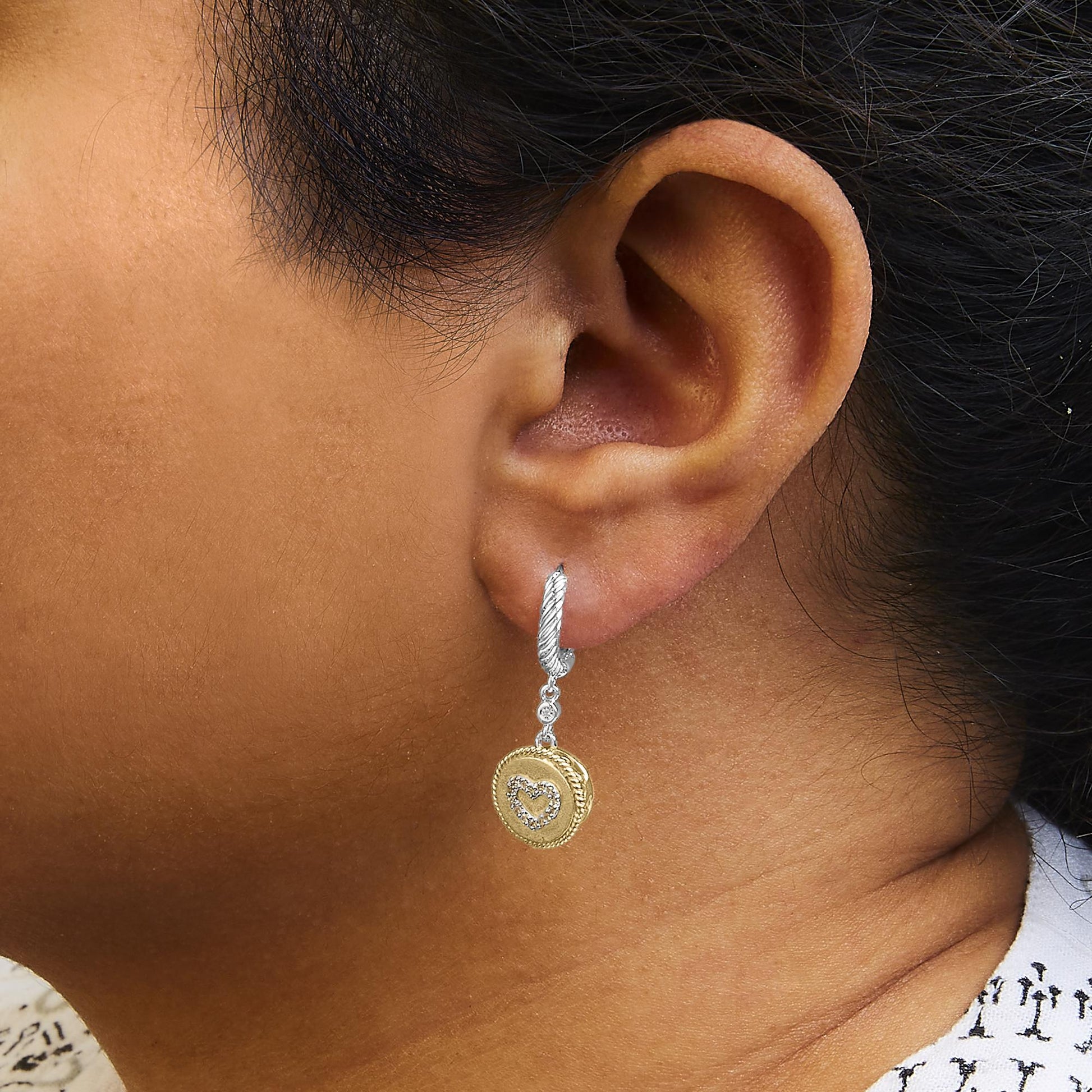 18K Yellow Gold Plated .925 Sterling Silver 1/8 Cttw Diamond Heart Medallion Drop and Dangle Earring (I-J Color, SI1-SI2 Clarity)-2