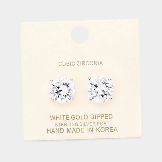 White Gold Dipped 11mm Cubic Zirconia Round Stud Earrings