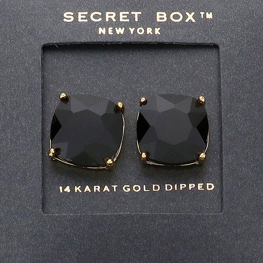 SECRET BOX_14K Gold Dipped Rhinestone Stud Earrings