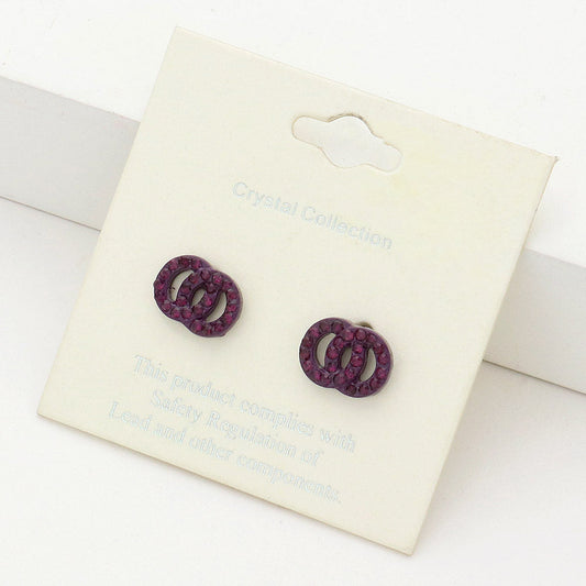 Rhinestone Embellished Double Open Circle Link Stud Earrings