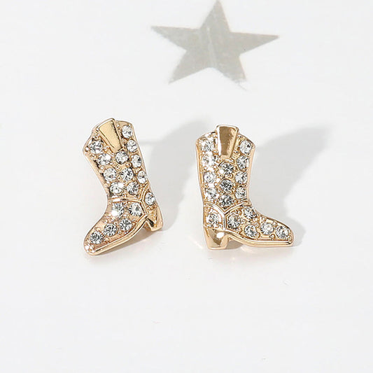 Stone Paved Western Cowboy Boot Stud Earrings