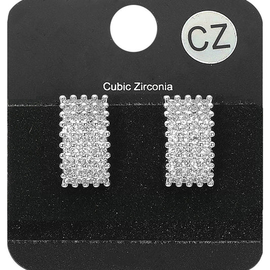 CZ Stone Paved Rectangle Evening Stud Earrings