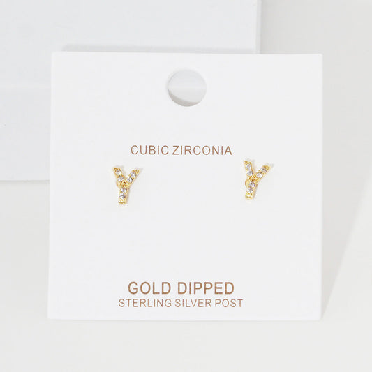 -Y- Cubic Zirconia Initial Monogram Stud Earrings