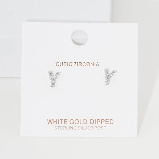 -Y- Cubic Zirconia Initial Initial Monogram Stud Earrings