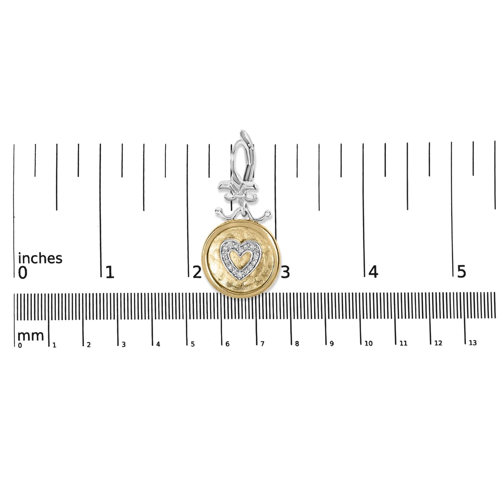 18K Yellow Gold Plated .925 Sterling Silver 1/8 Cttw Diamond Hammered Finished Medallion Heart Drop and Dangle Earrings (I-J Color, SI1-SI2 Clarity)-4