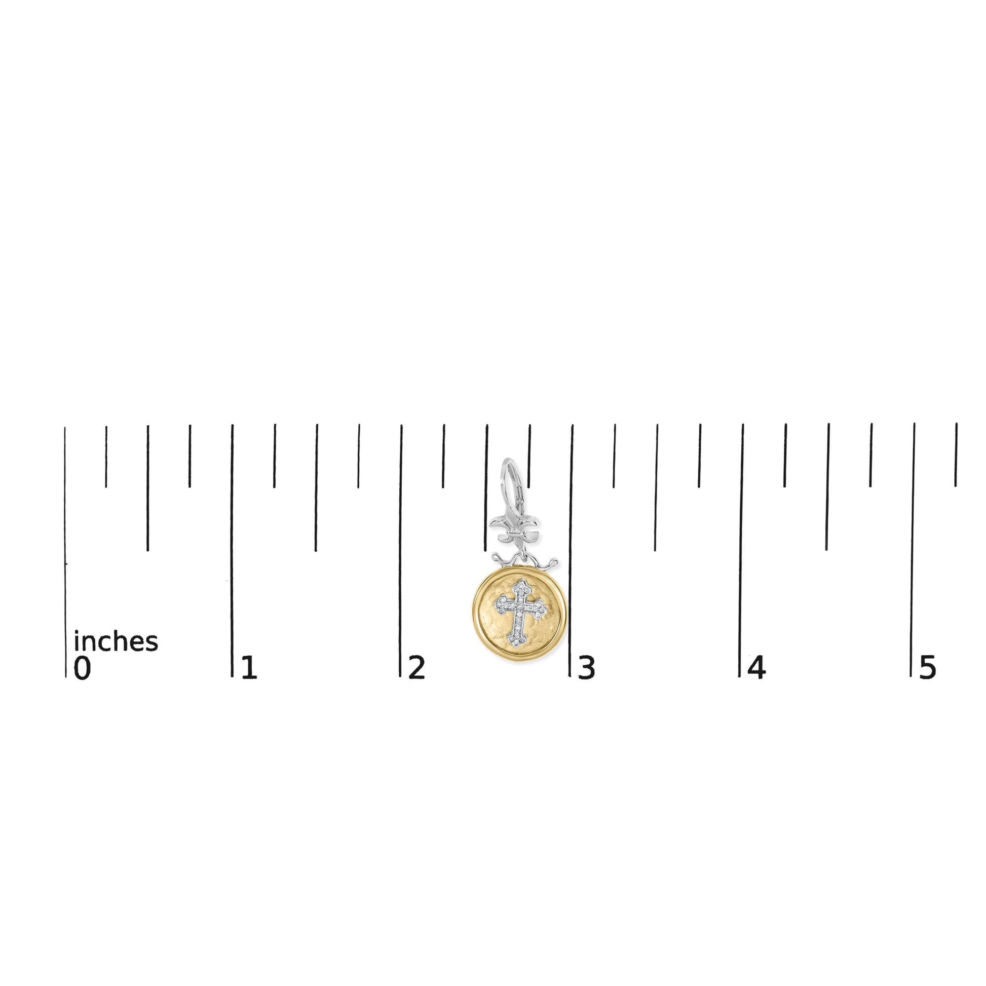 18K Yellow Gold Plated .925 Sterling Silver 1/8 Cttw Diamond Hammered Finished Medallion with Cross Drop and Dangle Earrings (I-J Color, SI1-SI2 Clarity)-3