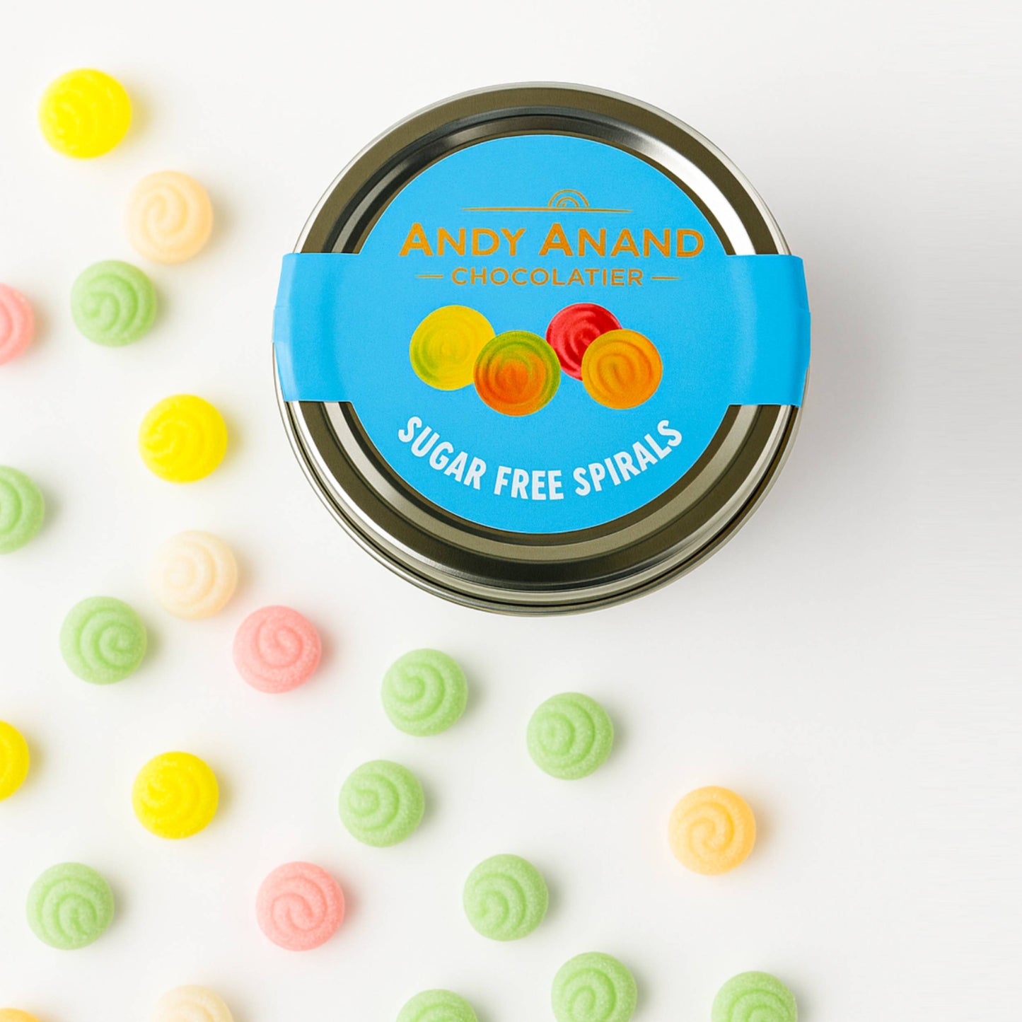 Andy Anand Sugar-Free Spiral Hard Candy, 110 pc, 7 oz – 5 Assorted Flavors, Made in Spain, Stevia Sweetened, Keto & Diabetic-Friendly Gift