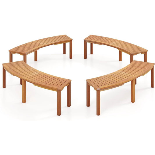 Set of 4 - Outdoor Curved Backless Garden Bench - Around Tree Table or Fire Pit-0