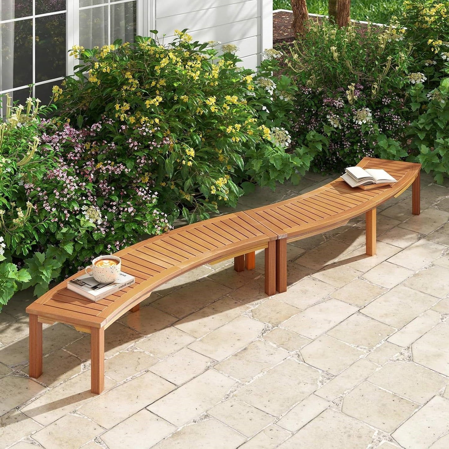 Set of 4 - Outdoor Curved Backless Garden Bench - Around Tree Table or Fire Pit-2