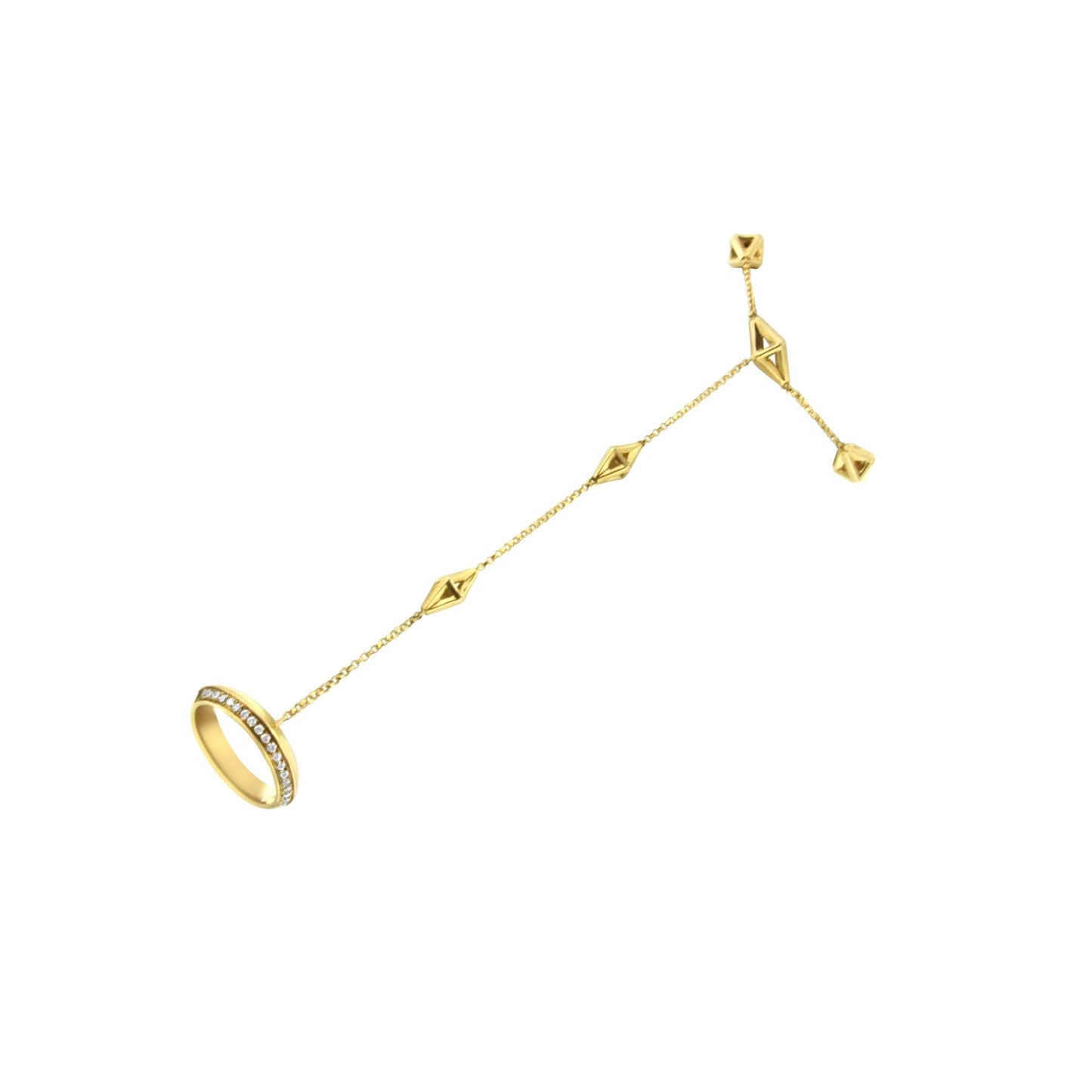 14K Yellow Gold 1/4 Cttw Diamond Ring and Bracelet Hand Chain (G-H Color, SI1-SI2 Clarity) - 7"-0