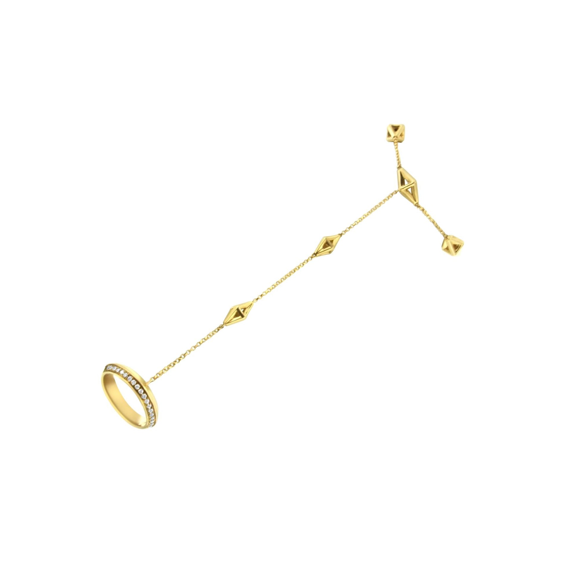 14K Yellow Gold 1/4 Cttw Diamond Ring and Bracelet Hand Chain (G-H Color, SI1-SI2 Clarity) - 7"-0