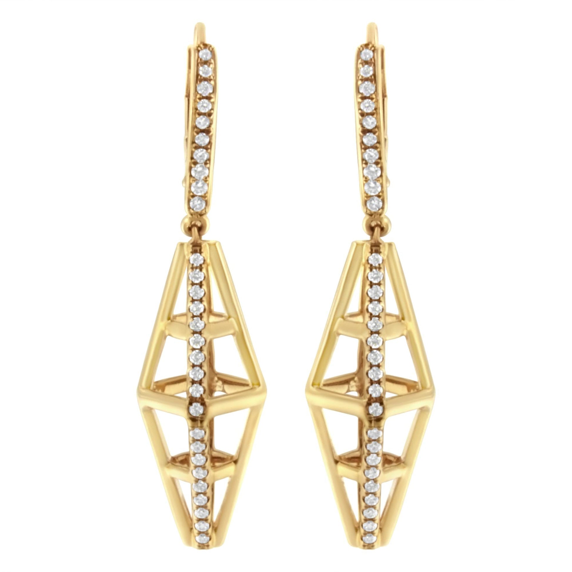 14K Yellow Gold 5/8 Cttw Diamond Geometrical Pillar Drop and Dangle Earrings (G-H Color, SI1-SI2 Clarity)-0