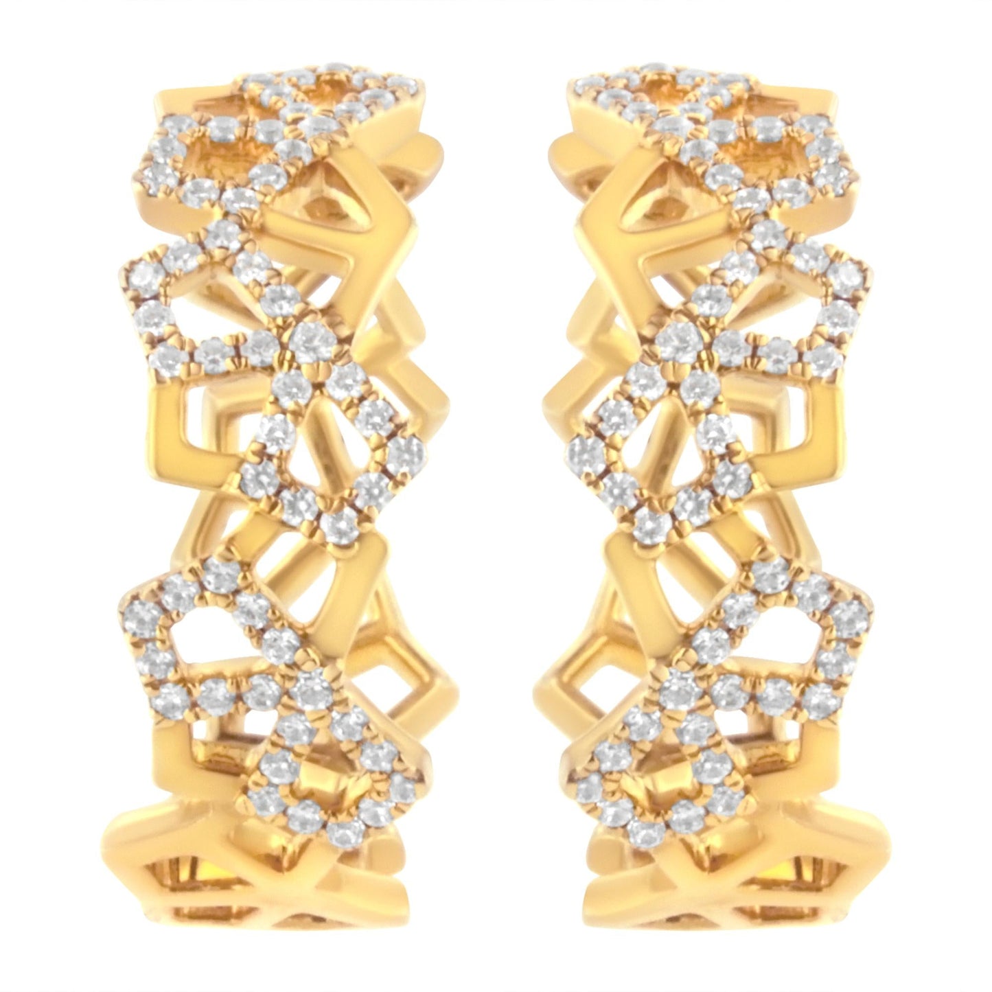 14K Yellow Gold 3/4 Cttw Diamond Honeycomb Hoop Earrings (G-H Color, SI1-SI2 Clarity) - 24MM-3