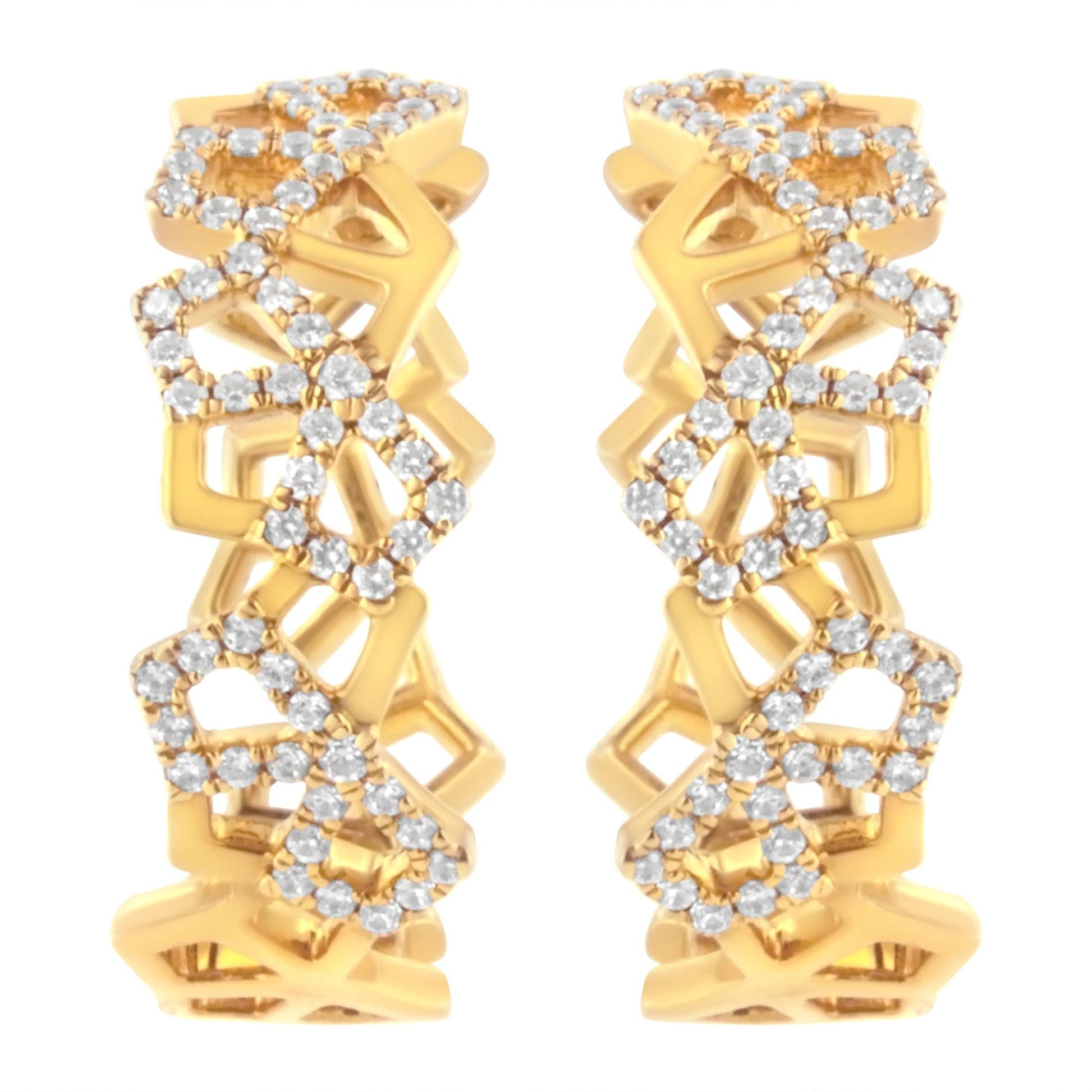 14K Yellow Gold 3/4 Cttw Diamond Honeycomb Hoop Earrings (G-H Color, SI1-SI2 Clarity) - 24MM-3