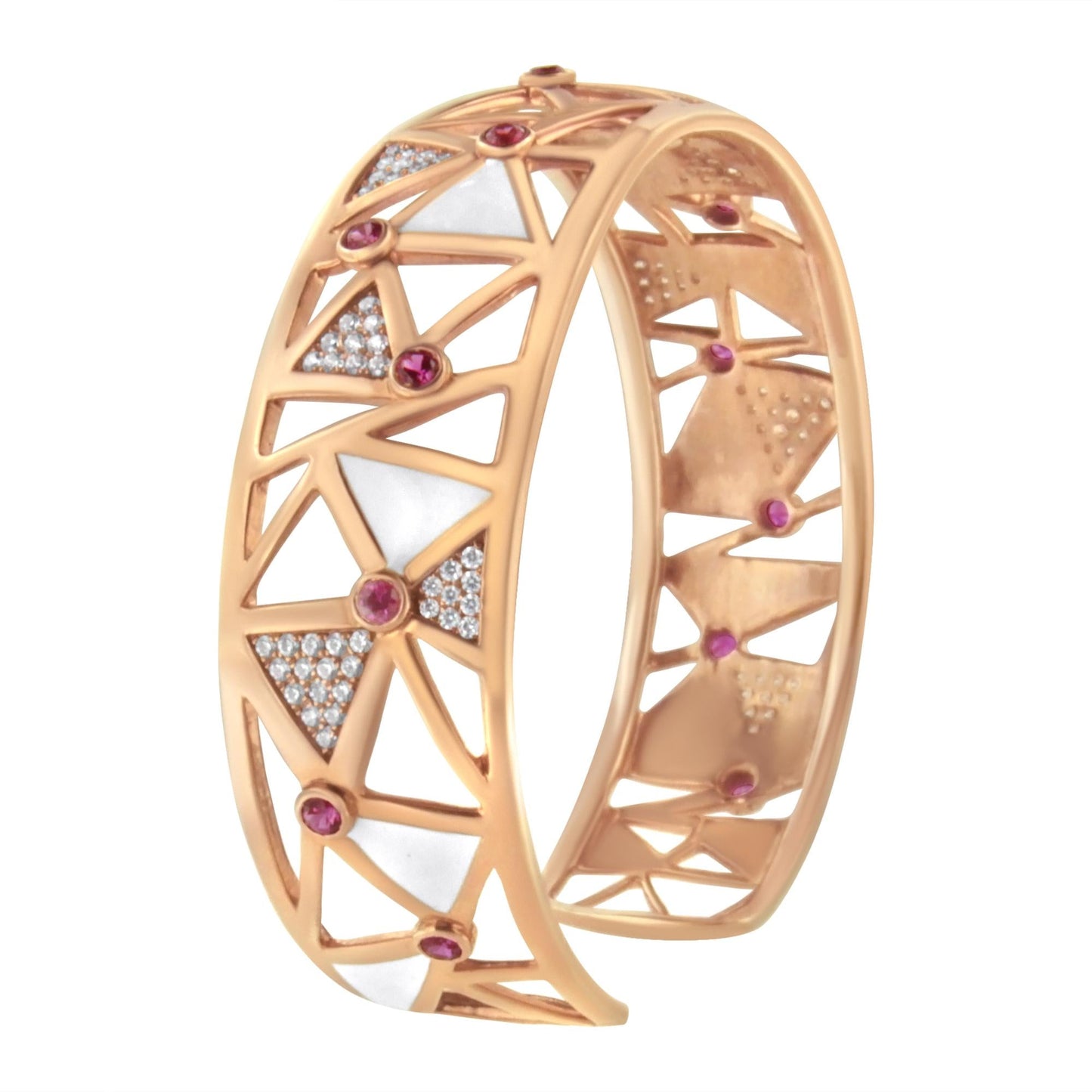 14K Rose Gold 5/8 Cttw Diamond with Pink Tourmaline Open Cuff Bangle with White Enamel (G-H Color, SI1-SI2 Clarity) - 7"-4