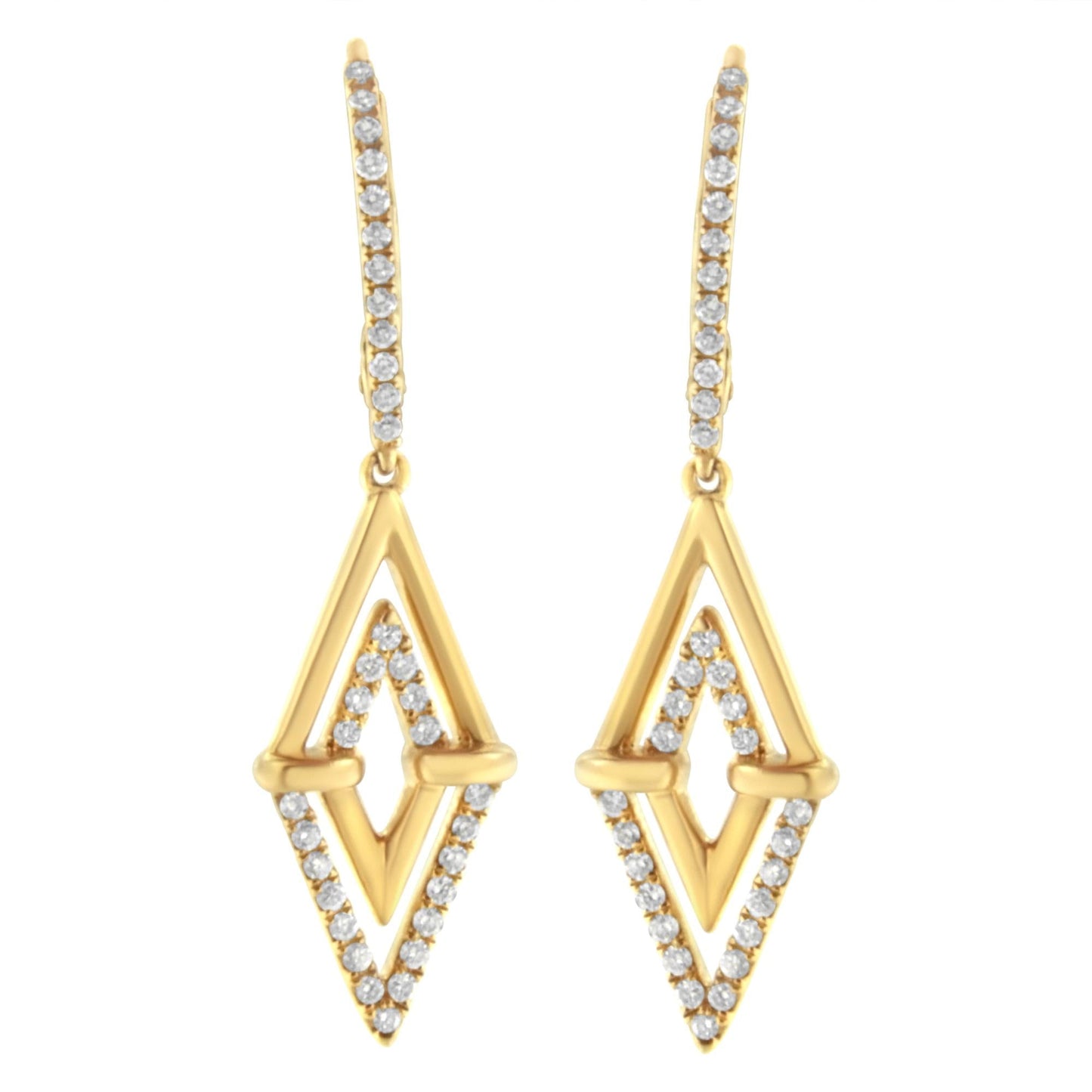 14K Yellow Gold 3/8 Cttw Double Triangle Drop and Dangle Diamond Earrings (G-H Color, SI1-SI2 Clarity)-0