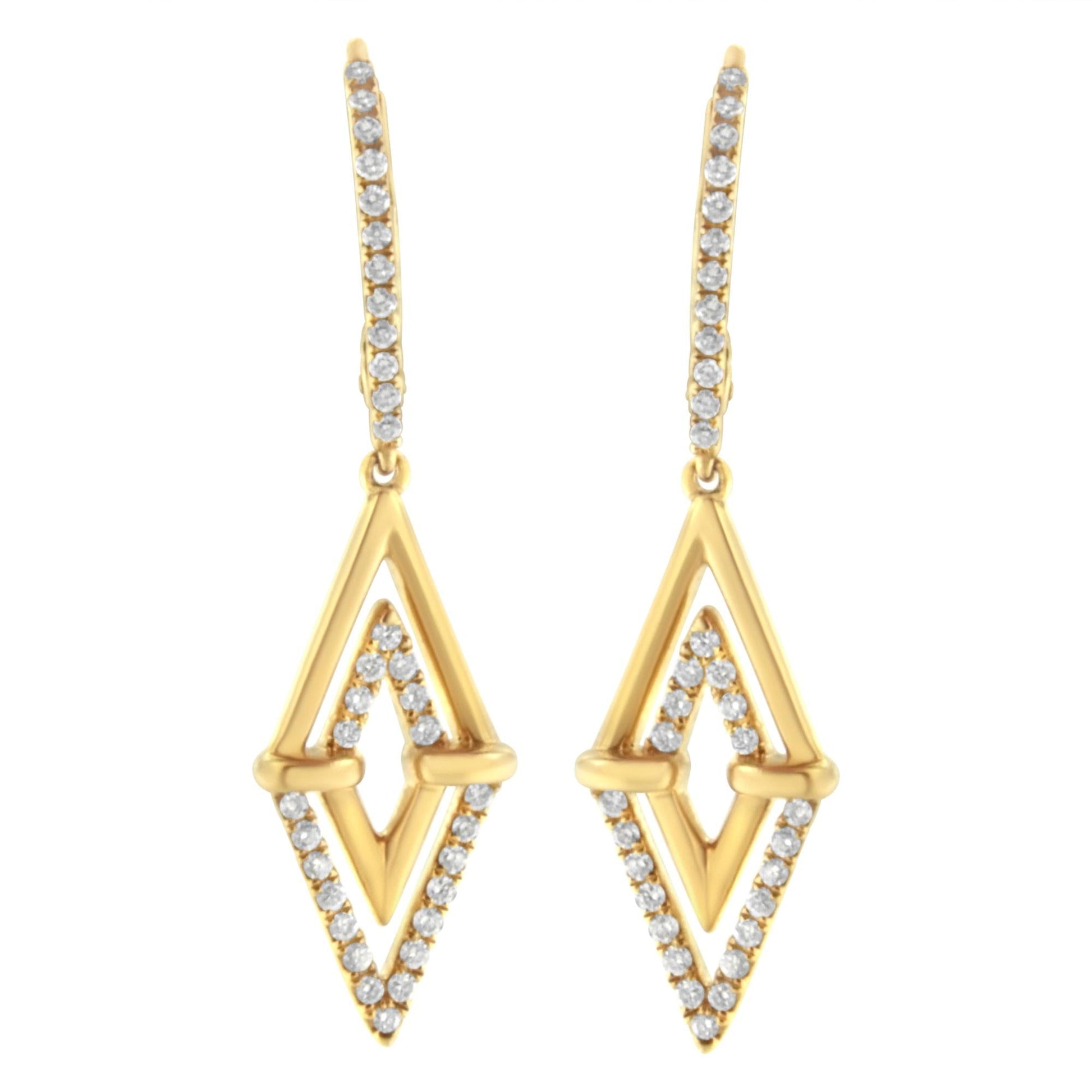14K Yellow Gold 3/8 Cttw Double Triangle Drop and Dangle Diamond Earrings (G-H Color, SI1-SI2 Clarity)-0