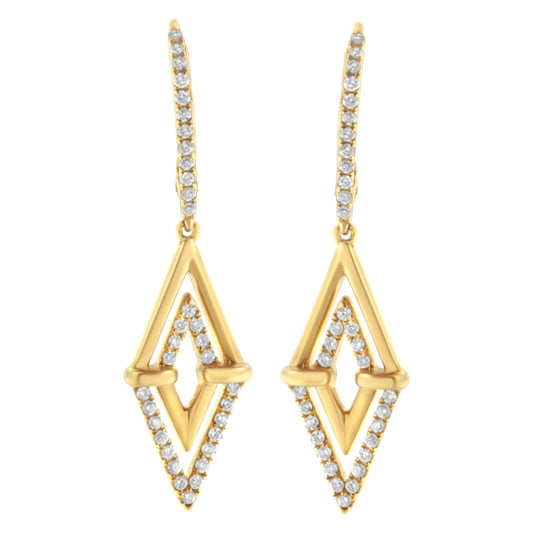 14K Yellow Gold 3/8 Cttw Double Triangle Drop and Dangle Diamond Earrings (G-H Color, SI1-SI2 Clarity)-0