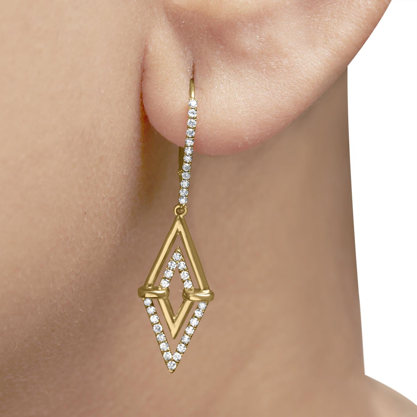14K Yellow Gold 3/8 Cttw Double Triangle Drop and Dangle Diamond Earrings (G-H Color, SI1-SI2 Clarity)-2