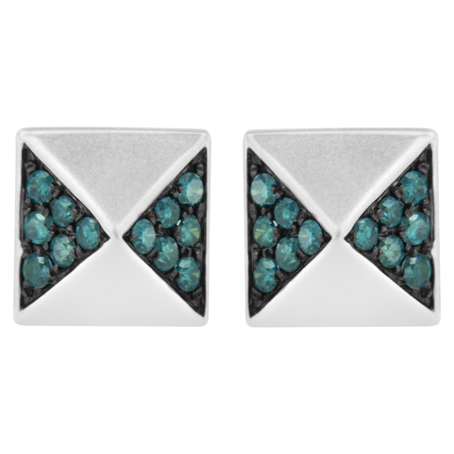14K White Gold 1/4 Cttw Treated Blue Diamond Pyramid Stud Earring (Blue Color, SI1-SI2 Clarity)-0