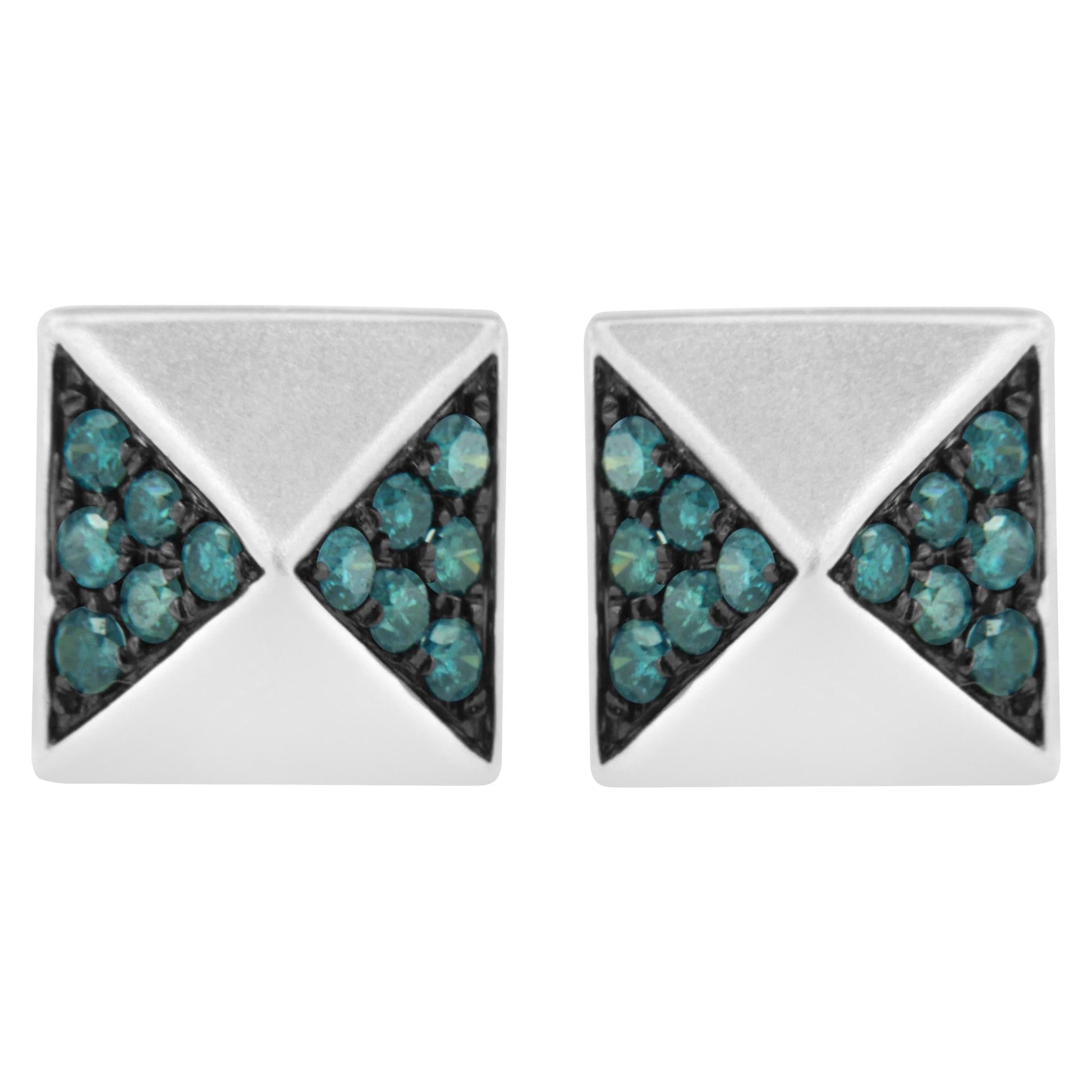 14K White Gold 1/4 Cttw Treated Blue Diamond Pyramid Stud Earring (Blue Color, SI1-SI2 Clarity)-0