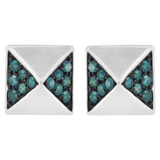 14K White Gold 1/4 Cttw Treated Blue Diamond Pyramid Stud Earring (Blue Color, SI1-SI2 Clarity)-0