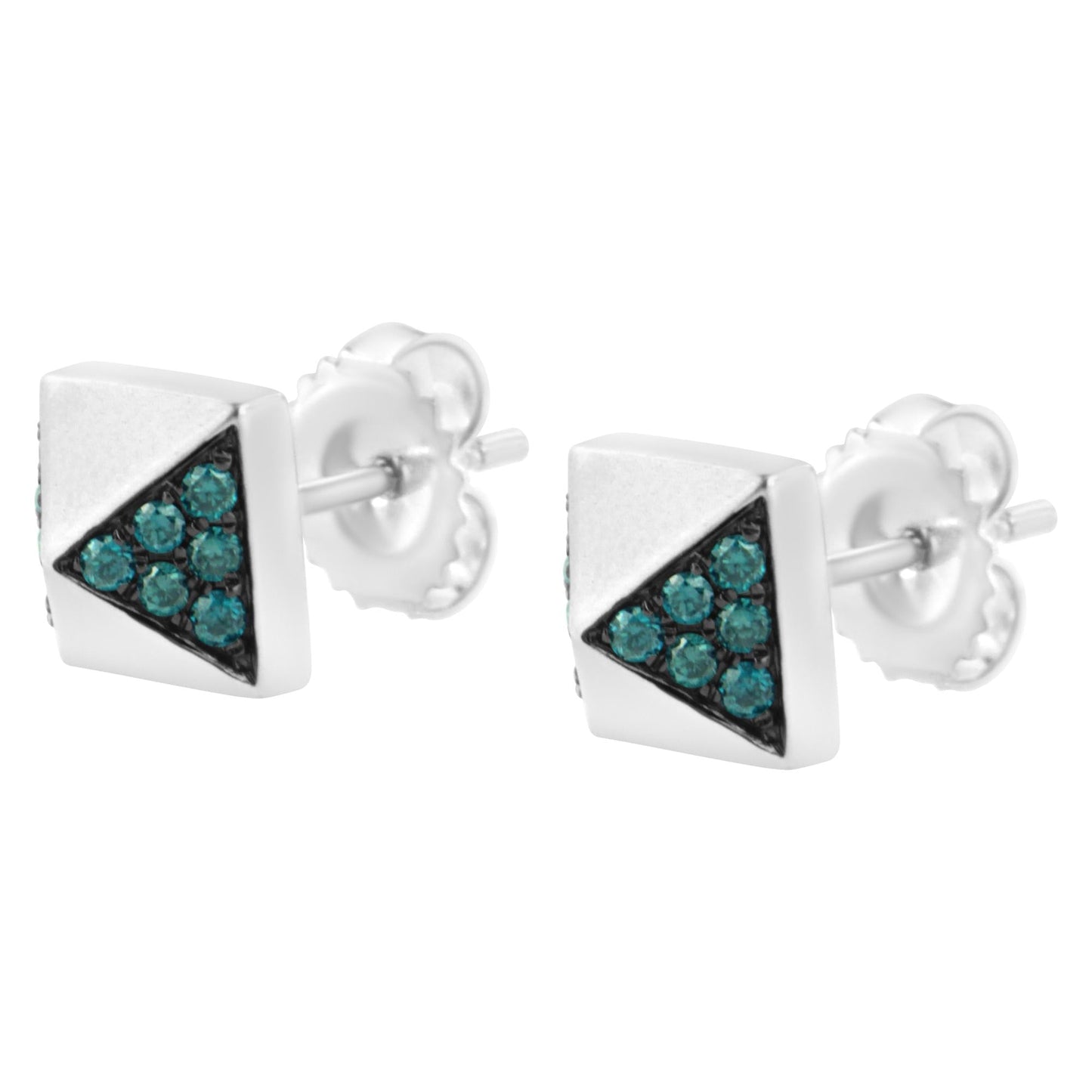 14K White Gold 1/4 Cttw Treated Blue Diamond Pyramid Stud Earring (Blue Color, SI1-SI2 Clarity)-4
