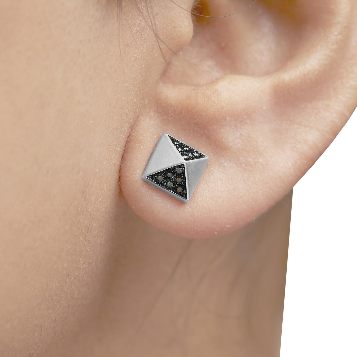 14K White Gold 1/4 Cttw Treated Blue Diamond Pyramid Stud Earring (Blue Color, SI1-SI2 Clarity)-2