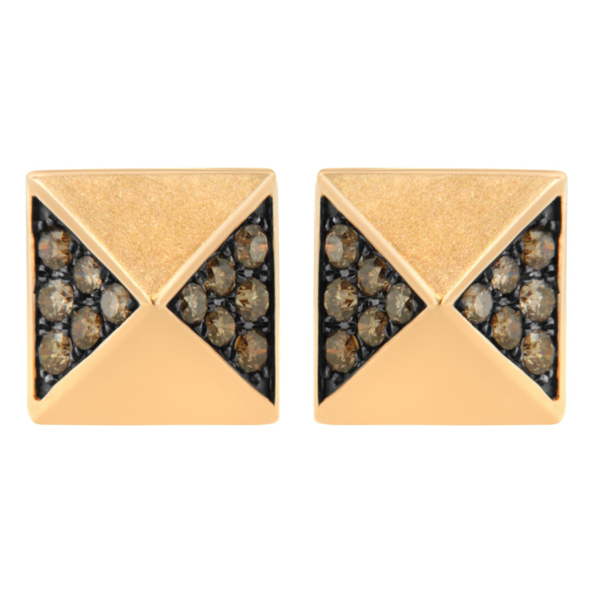 14K Rose Gold 1/4 Cttw Brown Diamond Pyramid Stud Earring (Brown Color, SI1-SI2 Clarity)-0