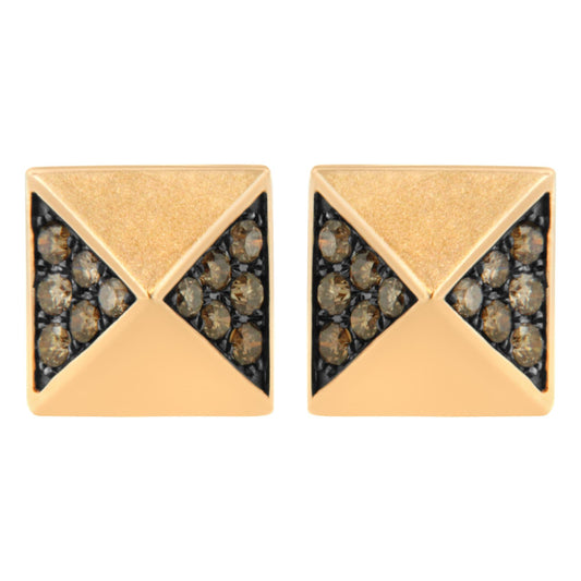 14K Rose Gold 1/4 Cttw Brown Diamond Pyramid Stud Earring (Brown Color, SI1-SI2 Clarity)-0
