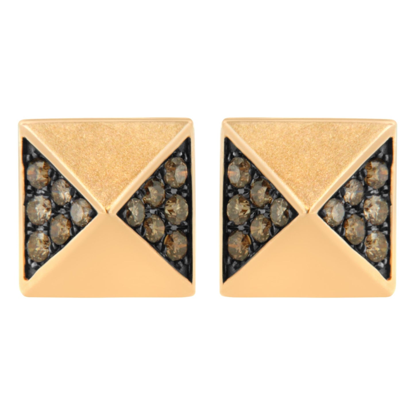 14K Rose Gold 1/4 Cttw Brown Diamond Pyramid Stud Earring (Brown Color, SI1-SI2 Clarity)-0