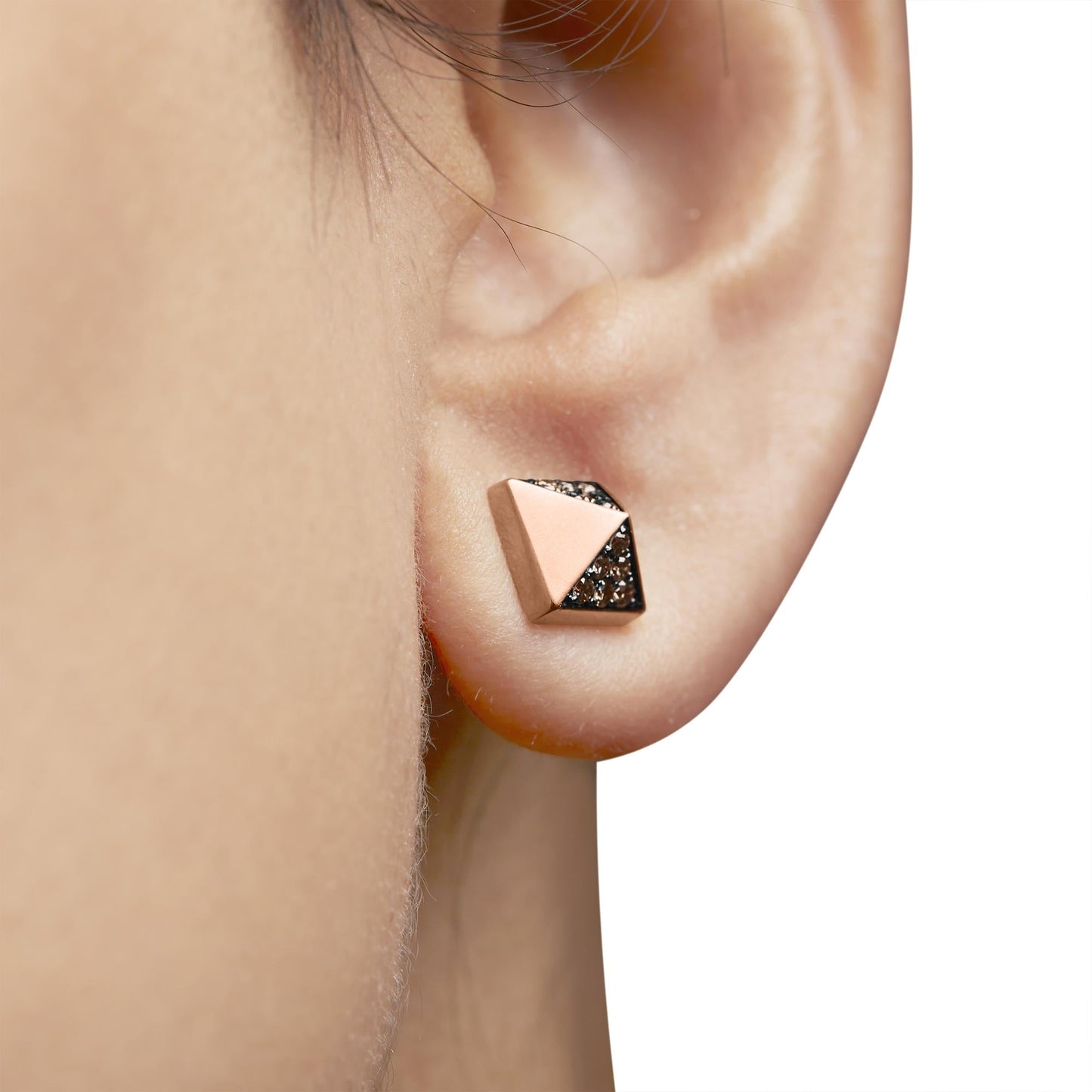 14K Rose Gold 1/4 Cttw Brown Diamond Pyramid Stud Earring (Brown Color, SI1-SI2 Clarity)-2