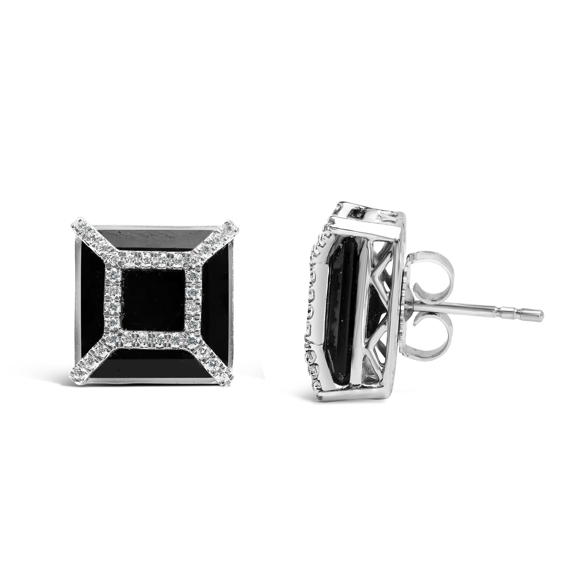 14K White Gold 3/8ct Diamond with 11x11MM Black Onyx Stud Earrings (G-H Color, SI1-SI2 Clarity)-3