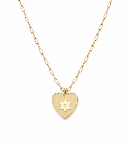 Shelly Heart Star of David Diamond Necklace