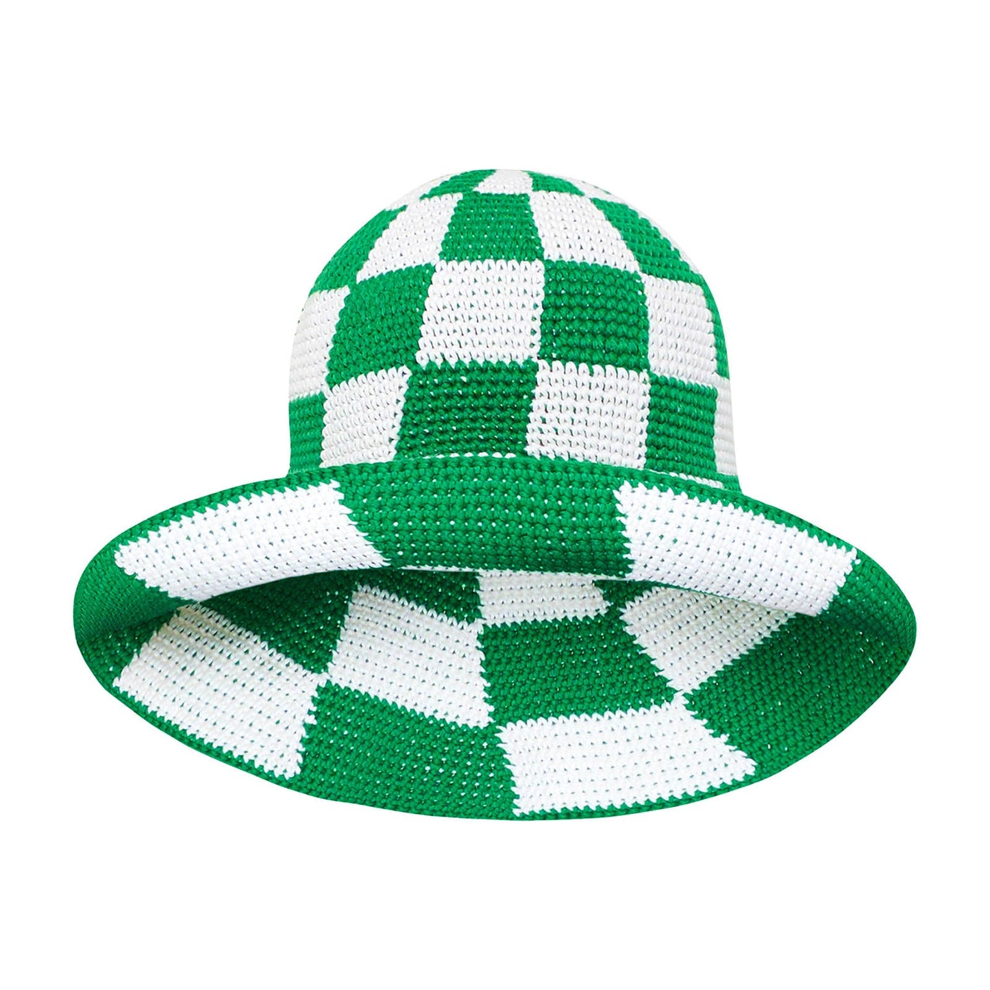 The Shilo Checkered Crochet Hat In Green & White