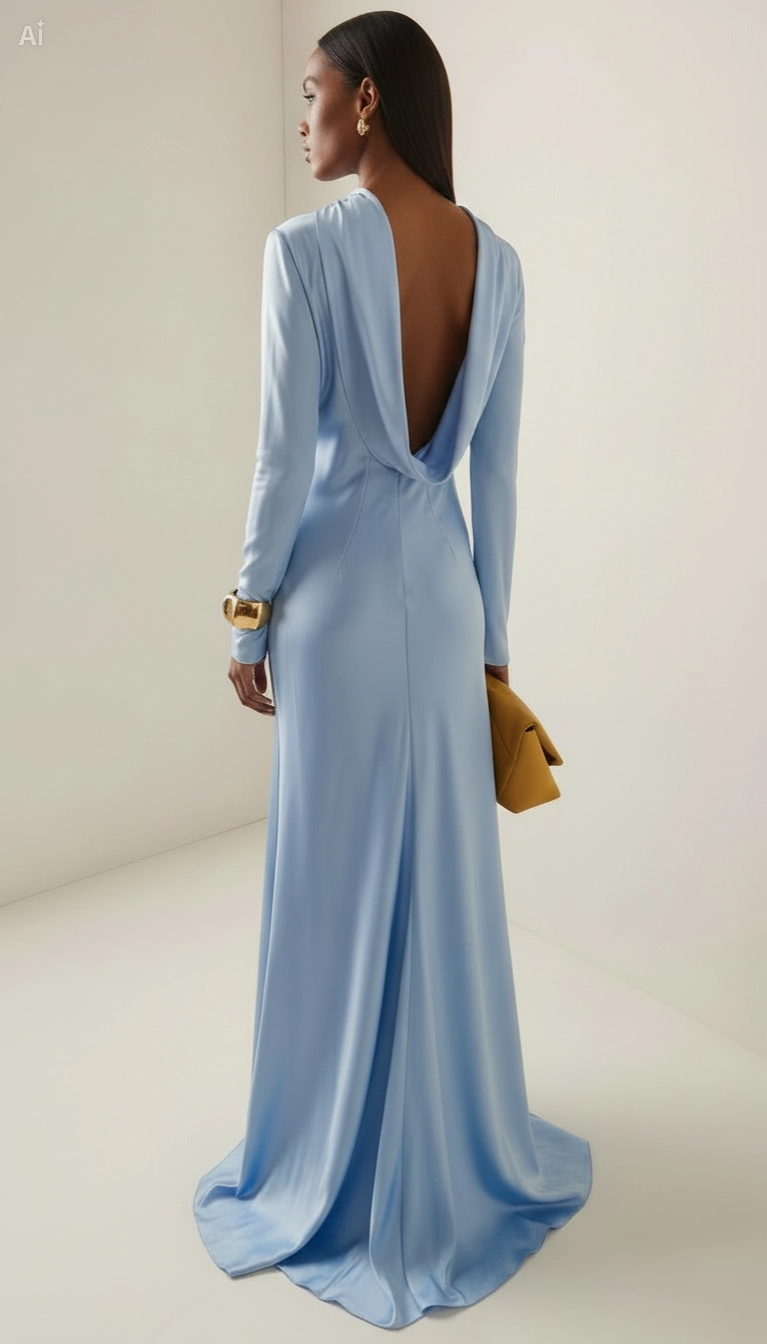 Satin Open-back Long-sleeved Maxi Dress