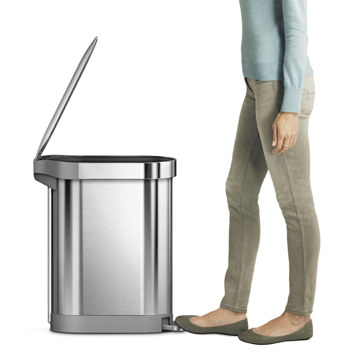 Stainless Steel 12-Gallon Narrow Kitchen Trash Can with Easy Step-on Lid-2