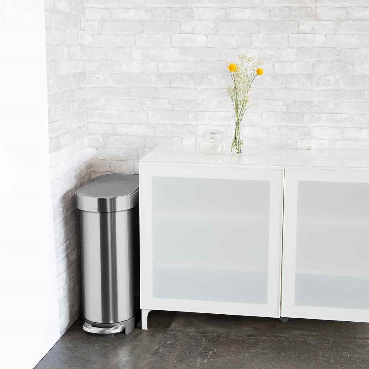 Stainless Steel 12-Gallon Narrow Kitchen Trash Can with Easy Step-on Lid-3