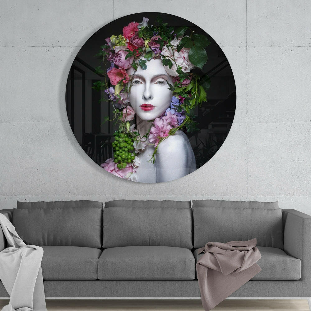Floral Woman Glass Wall Art