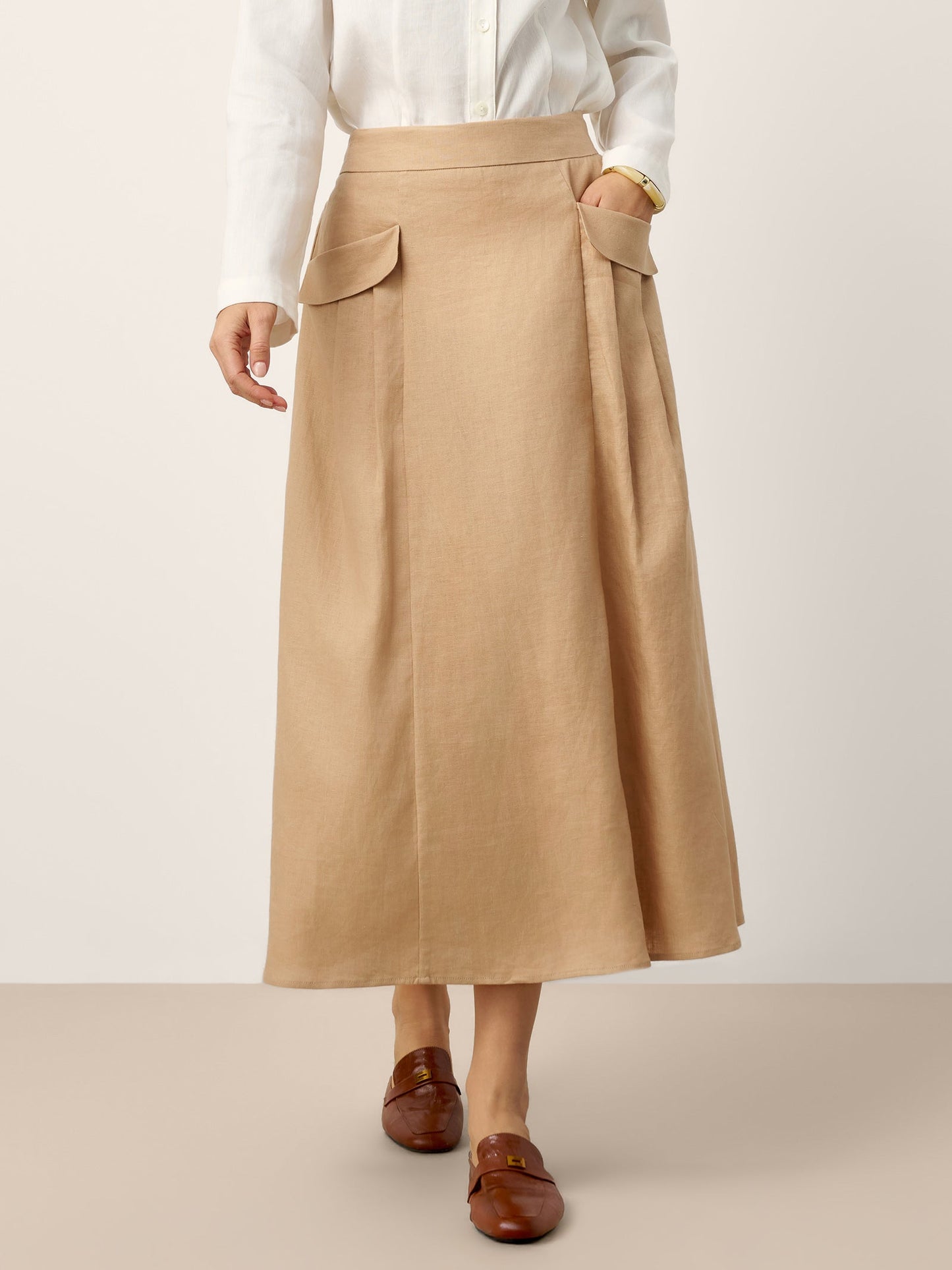 100% Linen Flap Pocket A-Line Skirt IANTHE